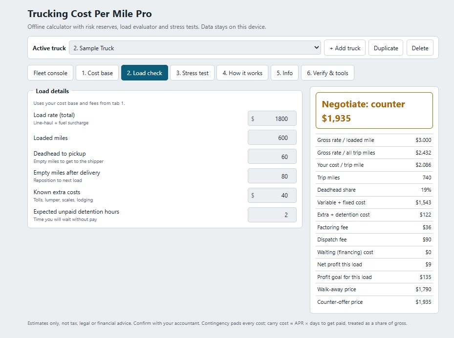 Load check showing accept verdict and counter-offer